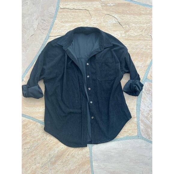 Women's Black Button Up Shirt Casual Long Sleeve Top Large Layering BZ - Picture 1 of 2